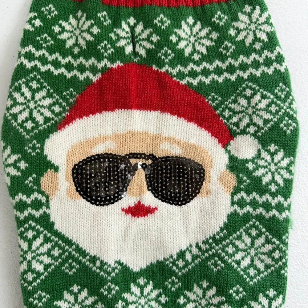 Dog‎ red green sequin Santa knit stretch pullover pet sweater winter Christmas